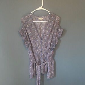 Max Studio Blue Floral Ruffle Blouse